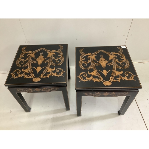 40 - A pair of reproduction painted square occasional tables, 51cm, height 57cm. Condition - fair