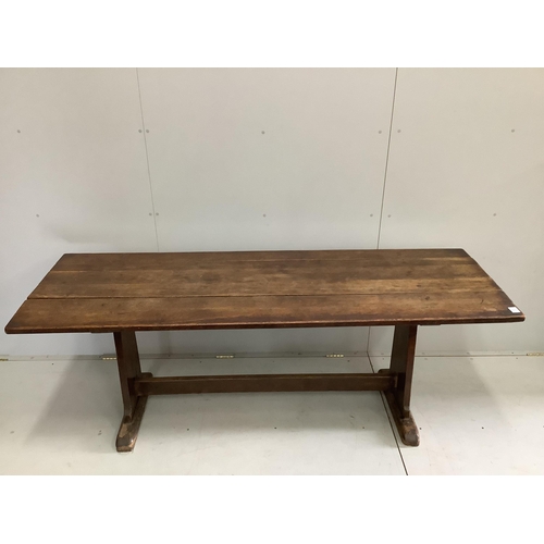 41 - An 18th century and later rectangular oak tavern table, width 205cm, depth 69cm, height 76cm. Condit... 