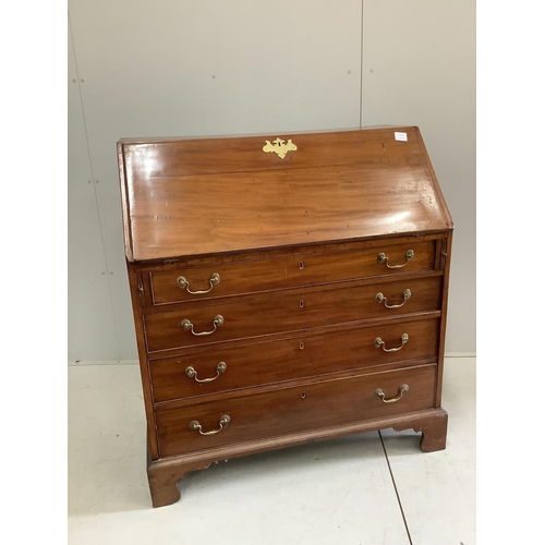 51 - A George III mahogany bureau, width 100cm, depth 54cm, height 112cm. Condition - poor