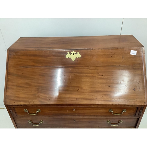 51 - A George III mahogany bureau, width 100cm, depth 54cm, height 112cm. Condition - poor