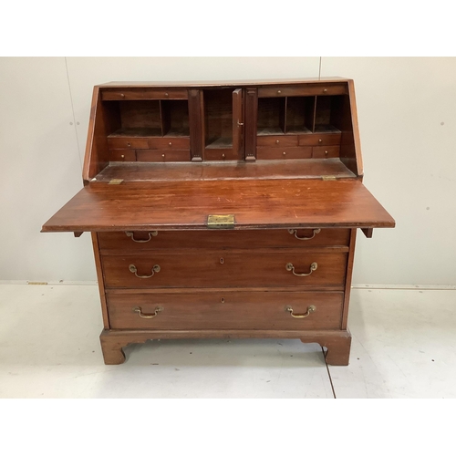 51 - A George III mahogany bureau, width 100cm, depth 54cm, height 112cm. Condition - poor