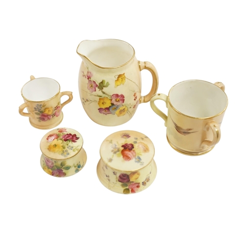 522 - Thirteen Worcester miniature cabinet pots and jugs including floral blush ivory examples, largest 7c... 