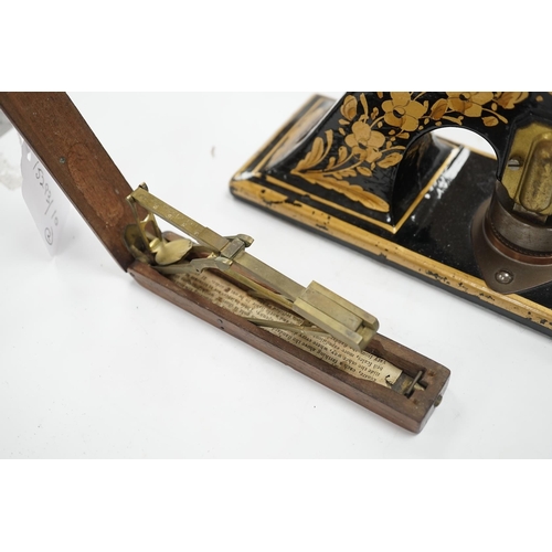 525 - A late 19th century Jordan and Sons paper stamp, and a set of guinea scales. Condition - fair to goo... 