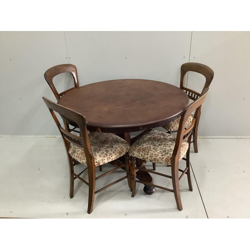 53 - A Victorian mahogany circular tilt top breakfast table, diameter 104cm, height 71cm, together with f... 