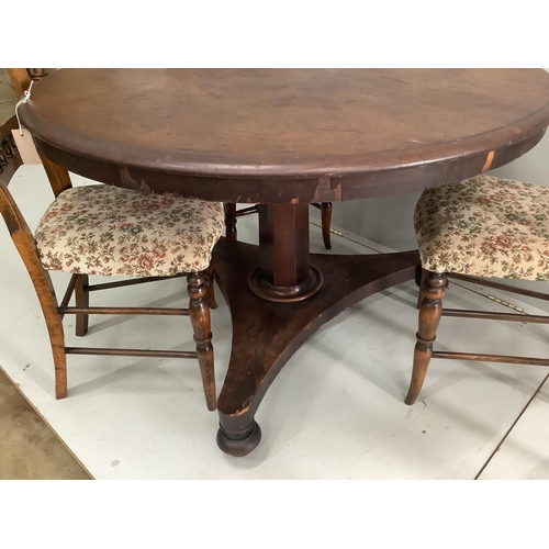 53 - A Victorian mahogany circular tilt top breakfast table, diameter 104cm, height 71cm, together with f... 