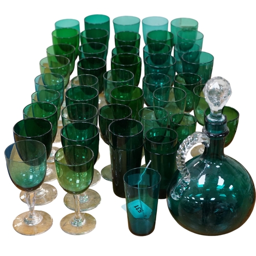 531 - A collection of Victorian green glassware including a claret jug, 24cm. Condition - mostly good... 