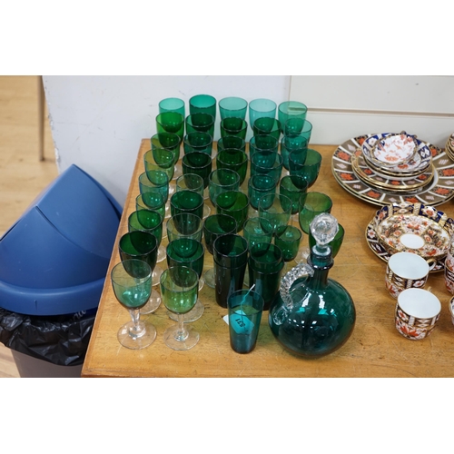 531 - A collection of Victorian green glassware including a claret jug, 24cm. Condition - mostly good... 