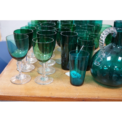 531 - A collection of Victorian green glassware including a claret jug, 24cm. Condition - mostly good... 