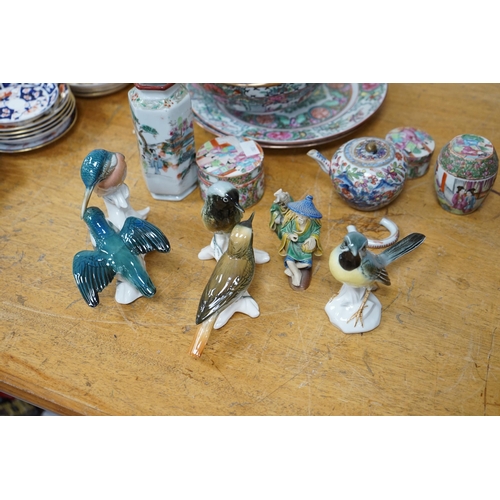 533 - A group of various Chinese ceramics and three European bird groups. Condition - varies