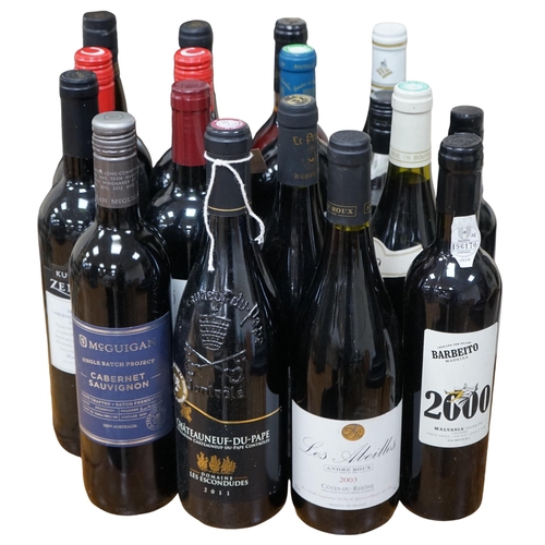 535 - Seventeen bottles of assorted wine and Madeira to include Les Escondudes Chateauneuf du pape 2011, L... 