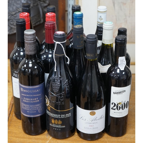 535 - Seventeen bottles of assorted wine and Madeira to include Les Escondudes Chateauneuf du pape 2011, L... 