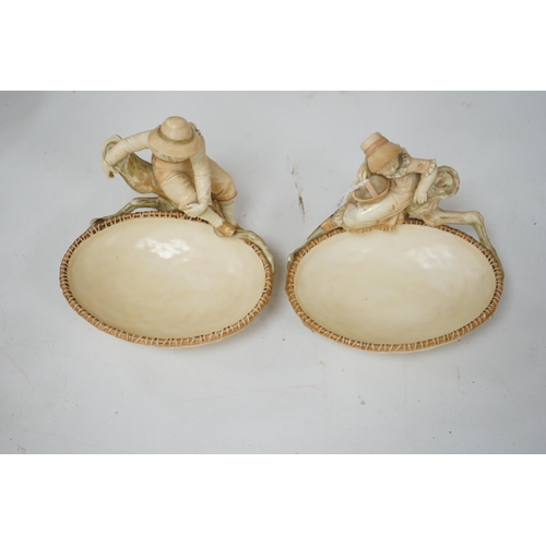 544 - A pair of Royal Worcester sweetmeat dishes modelled by James Hadley, impressed numbers 775 and 776, ... 