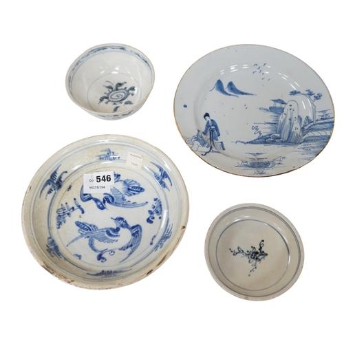 546 - Three 15th century pieces from the Saga Visal Hoi-an hoard Vietnamese shipwreck and a delft dish, 26... 