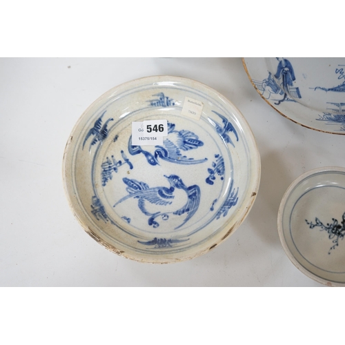 546 - Three 15th century pieces from the Saga Visal Hoi-an hoard Vietnamese shipwreck and a delft dish, 26... 