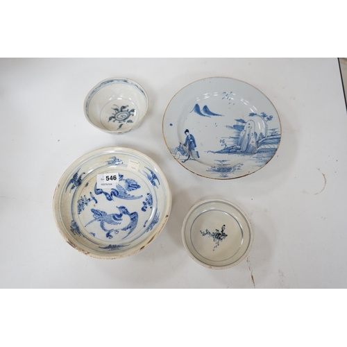 546 - Three 15th century pieces from the Saga Visal Hoi-an hoard Vietnamese shipwreck and a delft dish, 26... 