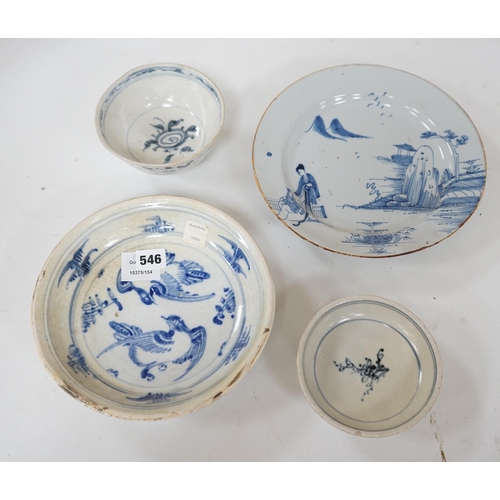 546 - Three 15th century pieces from the Saga Visal Hoi-an hoard Vietnamese shipwreck and a delft dish, 26... 