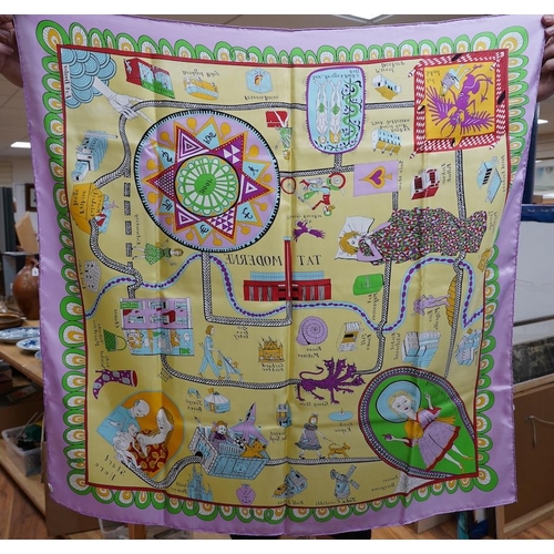 558 - Grayson Perry, silk scarf, in original black Tate box and cellophane cover, scarf  90cm x 90cm. Cond... 