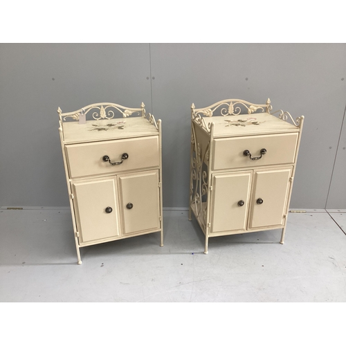 56 - A pair of modern painted wrought iron bedside cabinets, width 48cm, depth 38cm, height 80cm. Conditi... 