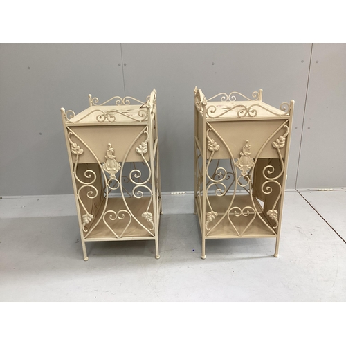 56 - A pair of modern painted wrought iron bedside cabinets, width 48cm, depth 38cm, height 80cm. Conditi... 