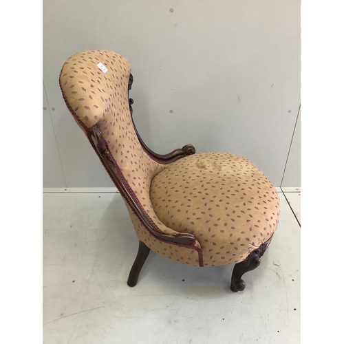 58 - A Victorian mahogany nursing chair, width 58cm, depth 54cm, height 82cm. Condition - fair