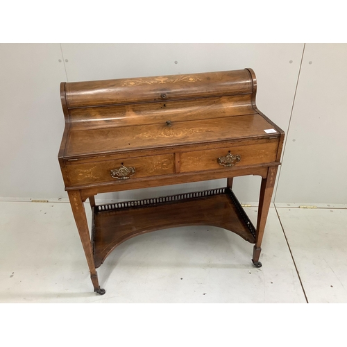 6 - An Edwardian inlaid rosewood bonheur de jour, width 84cm, depth 46cm, height 91cm. Condition - fair... 