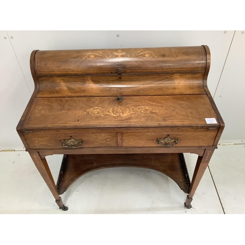 6 - An Edwardian inlaid rosewood bonheur de jour, width 84cm, depth 46cm, height 91cm. Condition - fair... 