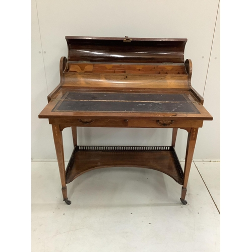 6 - An Edwardian inlaid rosewood bonheur de jour, width 84cm, depth 46cm, height 91cm. Condition - fair... 