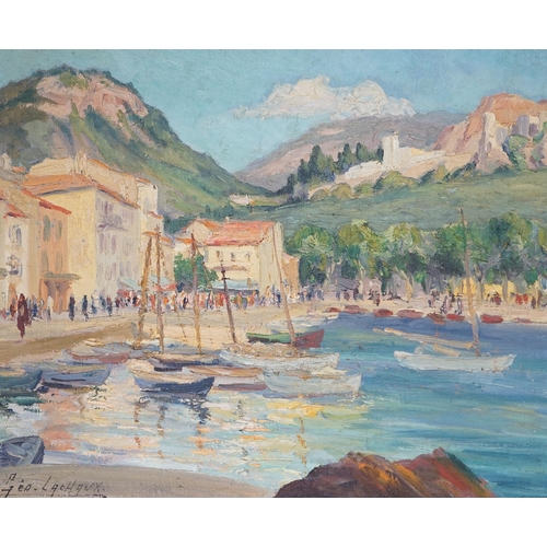 628 - Georges Marius Géo-Lachaux (French, 1891-1966), impasto oil on canvas, Mediterranean harbour scene, ... 