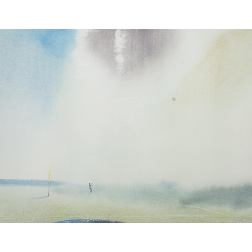 672 - Leslie Worth (1923-2009), watercolour, Boy with kite in a landscape, 29 x 37cm. Condition - fair to ... 