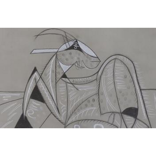 695 - Diennet, charcoal and chalk, Cubist study of a gazelle, signed and numbered 202, 58 x 82cm. Conditio... 