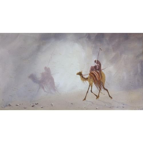 701 - Douglas Houzen Pinder (1886-1949), watercolour, Camel riders in the desert, signed, 14 x 27cm. Condi... 