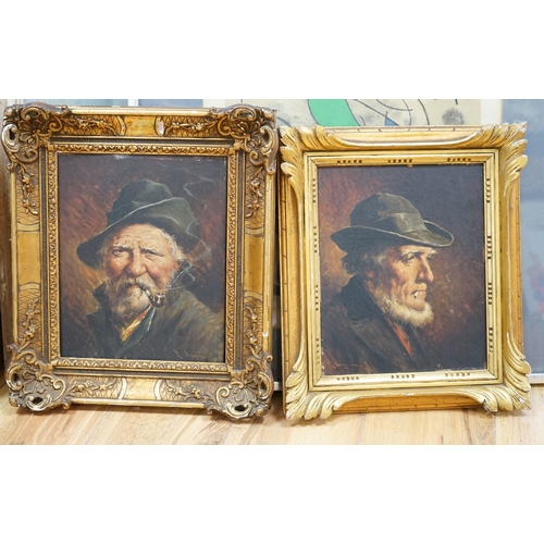 702 - French School, pair of oils on panel, Portraits of gentlemen smokers, indistinctly signed, 26 x 21cm... 