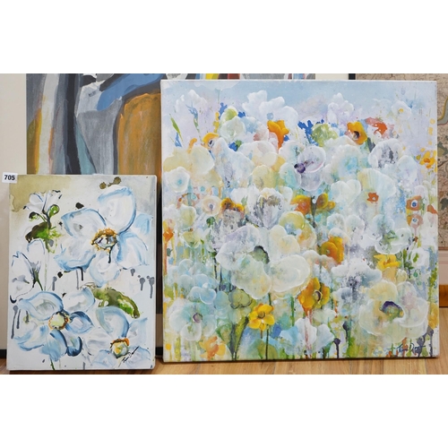 705 - Tina Davies (Modern British), two oils on canvas, 'Japanese anemones' and Translucent light', each s... 