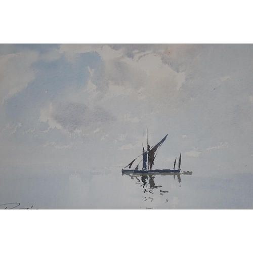 720 - Edward Wesson RI (1910-1983), watercolour, Thames barge, signed, 24 x 33cm, inscribed gallery label ... 