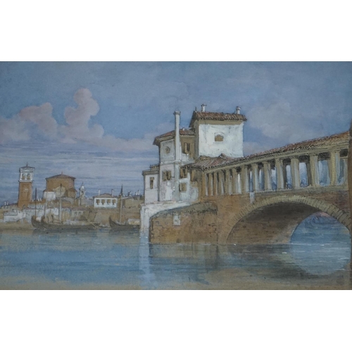 721 - W. Clarkson Stanfield, heightened watercolour, 'The Bridge at Pavia', unsigned, label verso, 24 x 35... 