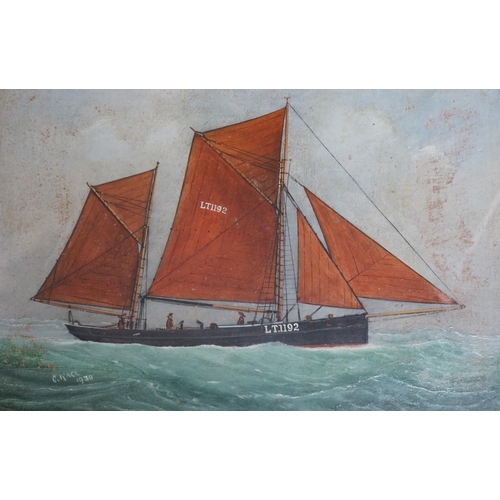 727 - George Race (1872-1957), oil on board, Lowestoft Trawler, signed and dated 1930, together with a s... 