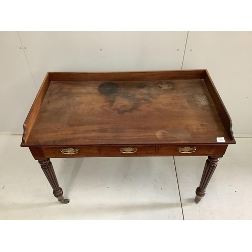 73 - A Victorian mahogany washstand (loose top), width 115cm, depth 63cm, height 84cm. Condition - fair... 