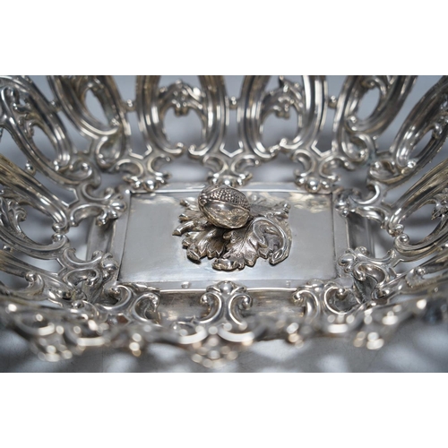 832 - A late 19th/early 20th century Austro-Hungarian pierced 800 white metal fruit bowl, with unusual rai... 