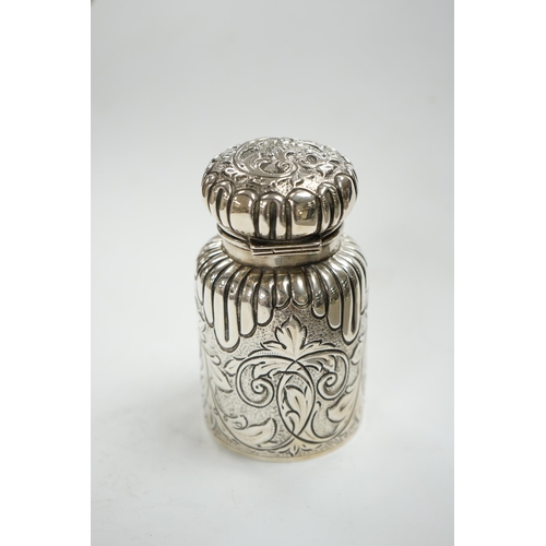 833 - A late Victorian embossed silver scent bottle, by Arthur Wilmore Pennington, Birmingham, 1890, 95mm.... 