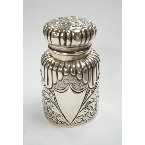 833 - A late Victorian embossed silver scent bottle, by Arthur Wilmore Pennington, Birmingham, 1890, 95mm.... 