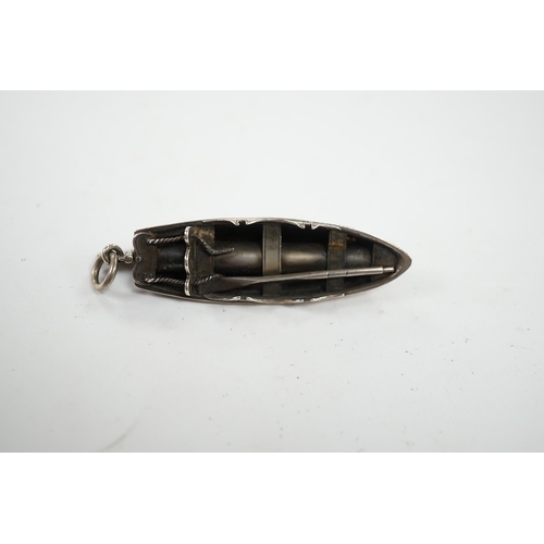 837 - A Sampson Mordan and Co white metal novelty propelling pencil, modelled as a rowing boat, 60mm. Cond... 