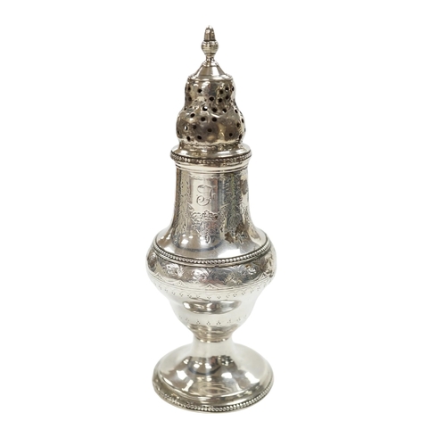 845 - A George III silver baluster pepperette, Thomas Daniell, London, 1785, 14.6cm. Condition - poor... 