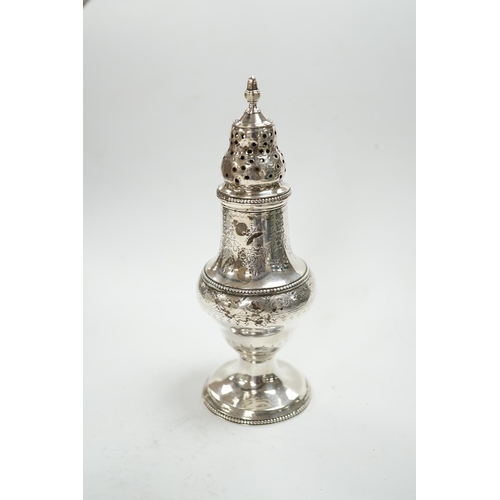 845 - A George III silver baluster pepperette, Thomas Daniell, London, 1785, 14.6cm. Condition - poor... 