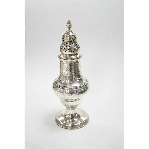 845 - A George III silver baluster pepperette, Thomas Daniell, London, 1785, 14.6cm. Condition - poor... 