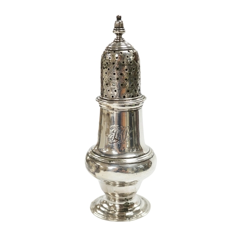 846 - A George III silver baluster pepperette, John Delmester, London, 1763, 14.1cm. Condition - poor to f... 