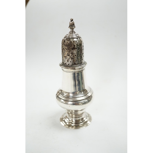 846 - A George III silver baluster pepperette, John Delmester, London, 1763, 14.1cm. Condition - poor to f... 