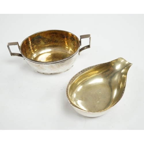 848 - A George III silver two handled oval tub salt by John Eames, London, 1806, 12cm, together with a Geo... 