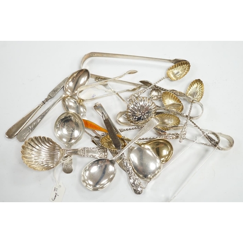 852 - A collection of assorted small silver, sterling and white metal flatware, including two 19th century... 