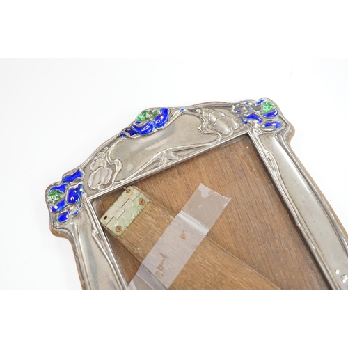 853 - An Edwardian Art Nouveau silver and enamel mounted photograph frame, James Deakin & Sons Ltd, Birmin... 