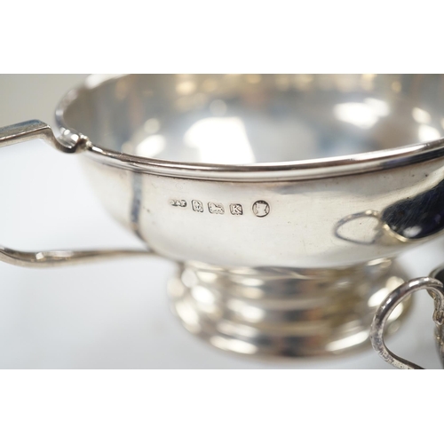 863 - A George V silver two handled bowl and two pairs of early 20th century silver condiments. Condition ... 